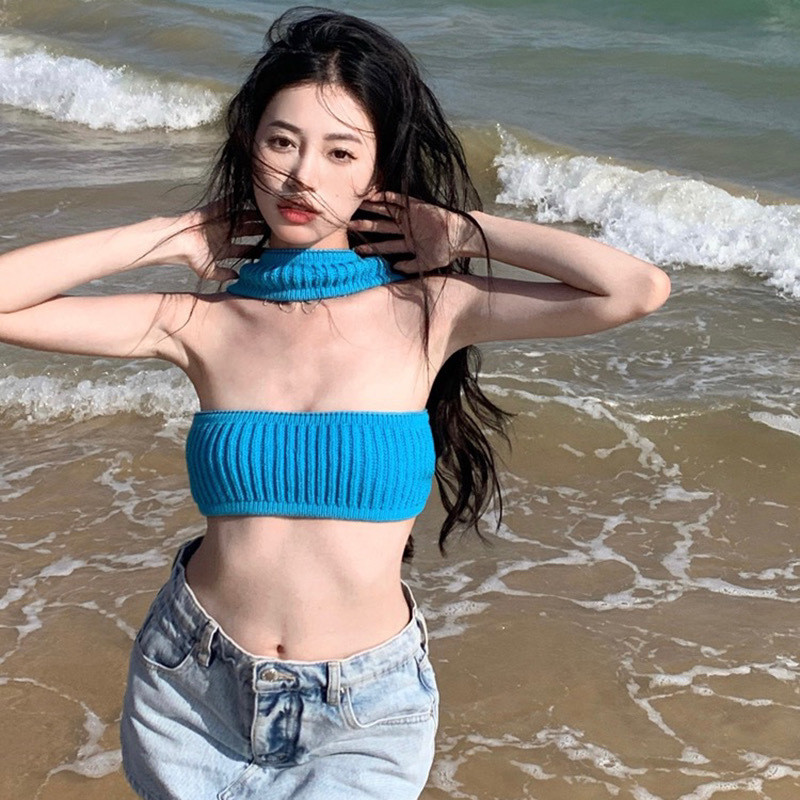 Milyfashion Gợi Cảm Tất Cả Trận Đấu Dây Sling Mùa Hè Ngắn 4 Cách Mặc Chặt Gợi Cảm Nhỏ Ngực Ngắn Top