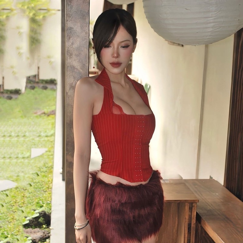 Cá tính áo sọc dây ren skinny, thiết kế gợi cảm, phù hợp thời trang hiện đại