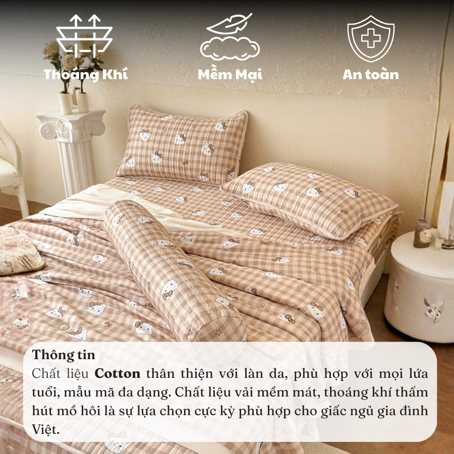 (SCB84) Bộ Chăn Hè Ga Chần Cotton Lụa 5 món tặng kèm vỏ ôm Memminbedding phong cách Hàn Quốc nhẹ nhàng