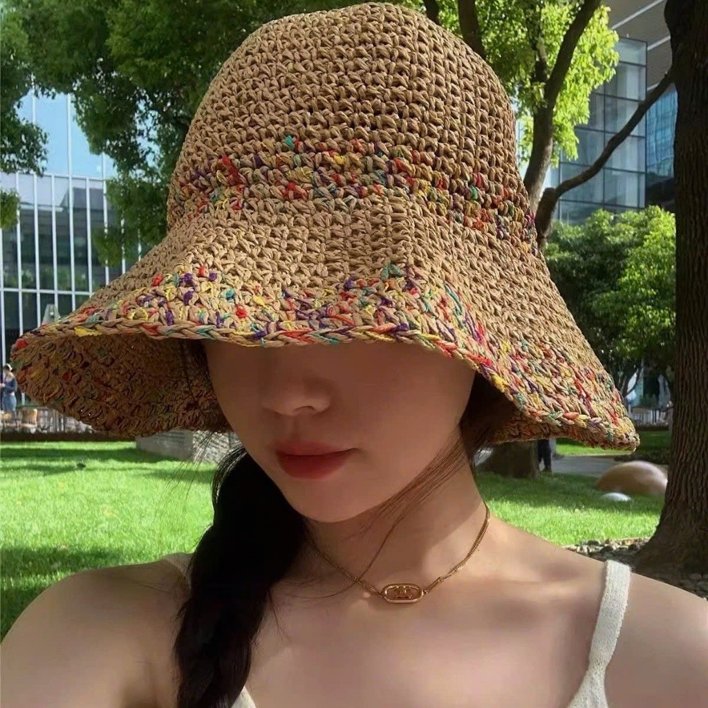Mũ Cói Xinh Đi Biển Phong Cách Vintage Thêu Hoa Phối Ren Xinh Xắn