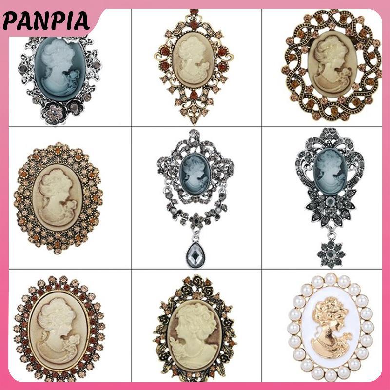 PNPIA- Kim Cương Giả Pha Lê Cameo Vintage Trâm Cài Nữ Hoàng Cameo Vẻ Đẹp
