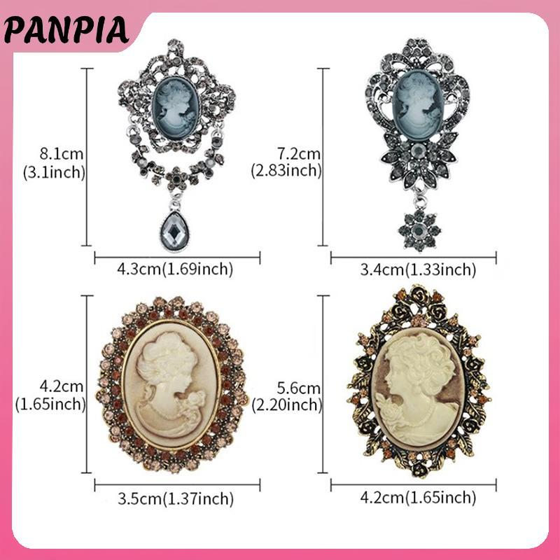 PNPIA- Kim Cương Giả Pha Lê Cameo Vintage Trâm Cài Nữ Hoàng Cameo Vẻ Đẹp