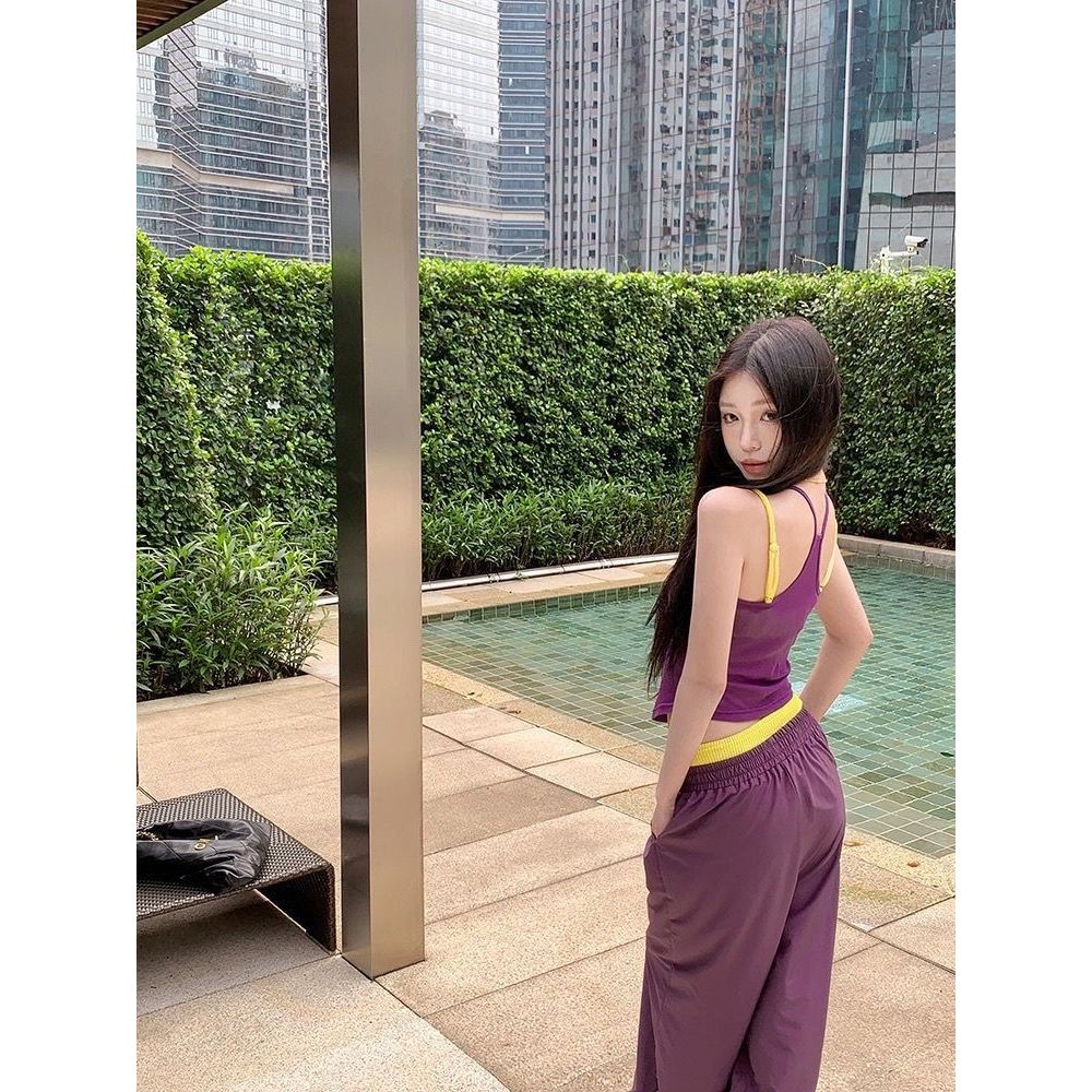 Milyfashion Hai Mảnh In Hình Gợi Cảm Sling Lớp Chặt Không Đều Áo Ngắn