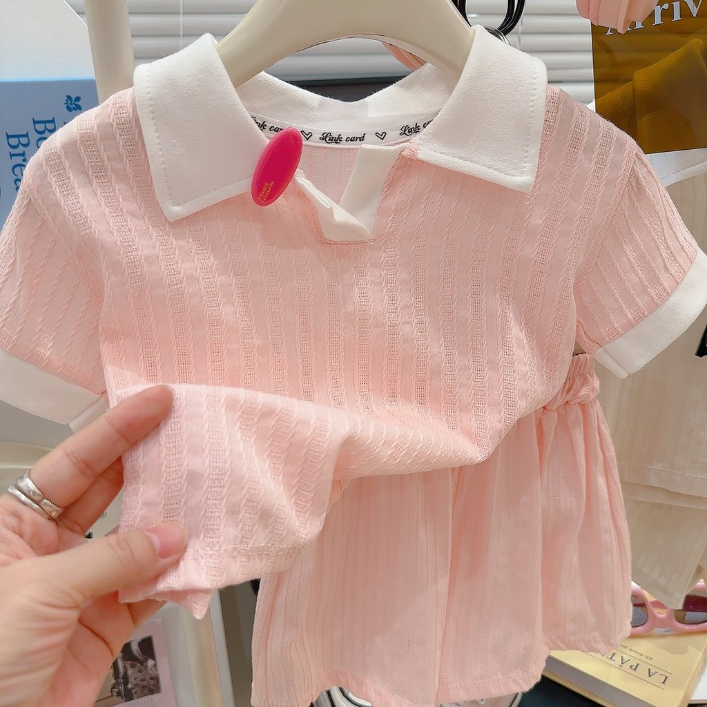 Mùa Hè Bé Gái Cổ Áo polo Dệt Kim Jacquard Quần Short Tay Ngắn Phù Hợp Với Phiên Bản Hàn Quốc Thời Trang 80-150 Kích Thước TCSE