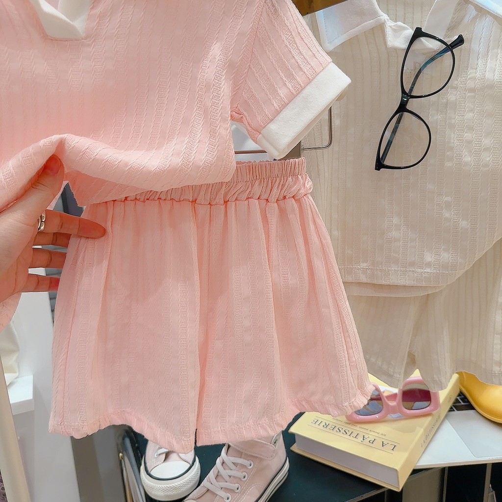Mùa Hè Bé Gái Cổ Áo polo Dệt Kim Jacquard Quần Short Tay Ngắn Phù Hợp Với Phiên Bản Hàn Quốc Thời Trang 80-150 Kích Thước TCSE