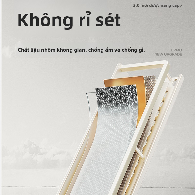 Kệ phòng tắm để đồ dán tường, Khăn Trắng Ngà Kệ, Chất liệu nhôm hàng không cao cấp, 2 cách dán tường hoặc khoan tường.