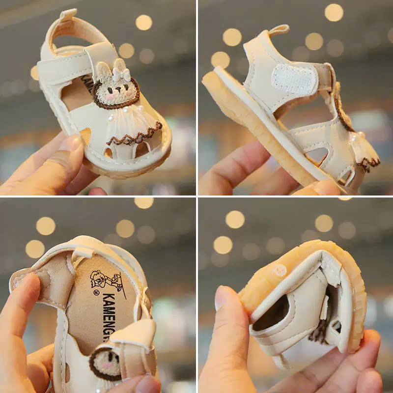 xăng đan bé trai dép rọ tập đi cho bé gái da PU thỏ dễ thương quai dán tuỳ chỉnh đế dẻo êm chân cho bé từ 6m có còi C15