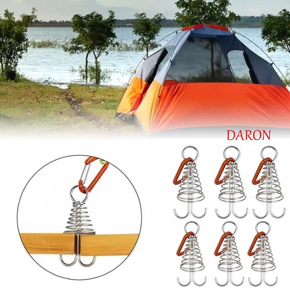 DARON 6 Chiếc Cắm Trại Ngoài Trời Sàn Móng Tay, Khóa Lò Xo Hợp Kim Nhôm Lều Bạch Tuộc Khóa Dây, Dây Gió Co Giãn Xương Cá Thép Không Gỉ Cố Định Lều Khóa Dây Chống Gió