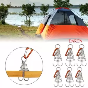 DARON 6 Chiếc Cắm Trại Ngoài Trời Sàn Móng Tay, Khóa Lò Xo Hợp Kim Nhôm Lều Bạch Tuộc Khóa Dây, Dây Gió Co Giãn Xương Cá Thép Không Gỉ Cố Định Lều Khóa Dây Chống Gió