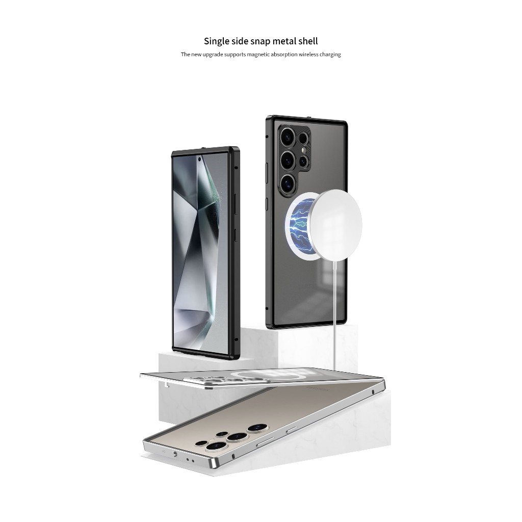 Khóa Từ Khung Kim Loại Nam Châm Sạc Không Dây Mờ Trong Suốt Điện Thoại Dành Cho Samsung S25 S26 Ultra S23 S24 Plus 5G Cover