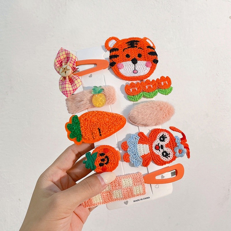 Set 10 kẹp tóc nơ vải bông dễ thương dành cho bé gái phong cách hàn quốc