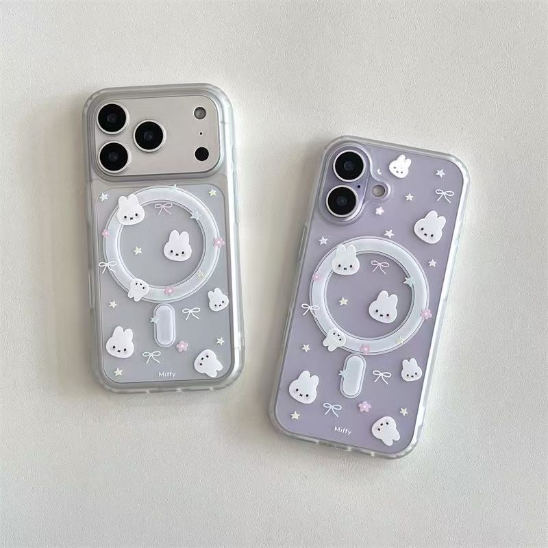Bow cung thỏ cho iPhone 17 trường hợp iPhone 16 rõ ràng hút từ 14promax dễ thương 12 đơn giản