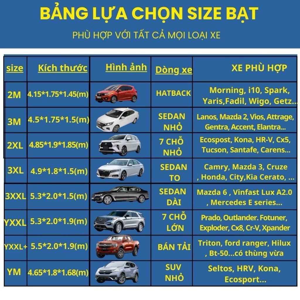 Bạt Phủ ô tô che nắng 3 lớp tặng kèm 1 khăn lau xe và 2 viên sủi rửa kính
