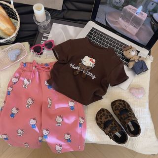 Áo thun bé gái Hello Kitty dễ thương - áo tay ngắn in hình phong cách Hàn Quốc