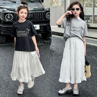 Bộ đồ cho bé gái - áo thun tay ngắn in chữ + chân váy dài phong cách Hàn Quốc dễ thương mặc mùa hè