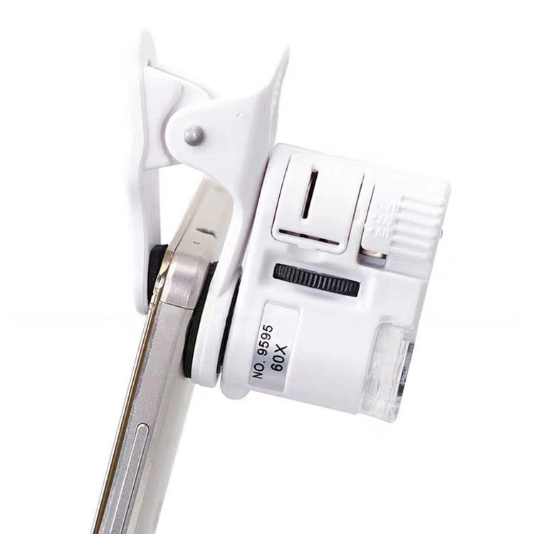 Kính hiển vi di động 60X cho điện thoại kiểm tra linh kiện Kính lúp kẹp điện thoại، Phóng To 60X،Có đèn LED trợ sáng
