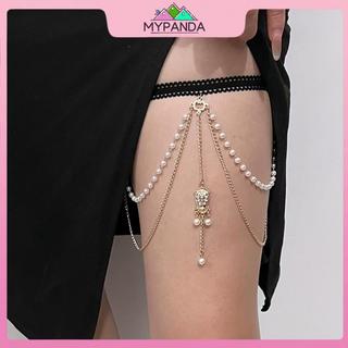 MYPANDA Bãi Biển Màu Vàng Nhiều Lớp Ngọc Trai Dây Xích Đùi Xu Hướng Nữ Kim Cương Giả Chân Dây Xích Viền Trang Sức Cơ Thể Hình Học.