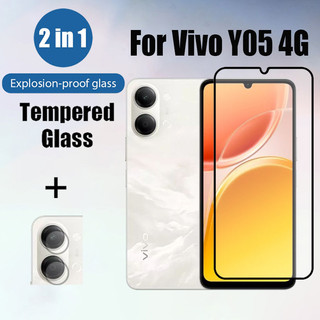 Kính cường lực bảo vệ màn hình Vivo Y05 2 trong 1 cho Vivo Y29t Y39 Y29s Y29 Y19s Y38 Y28 Y18 Y03 Y27 Y27s Y17s Y36 Y04 4G 5G Phim bảo vệ kính chống va đập & Phim ống kính máy ảnh