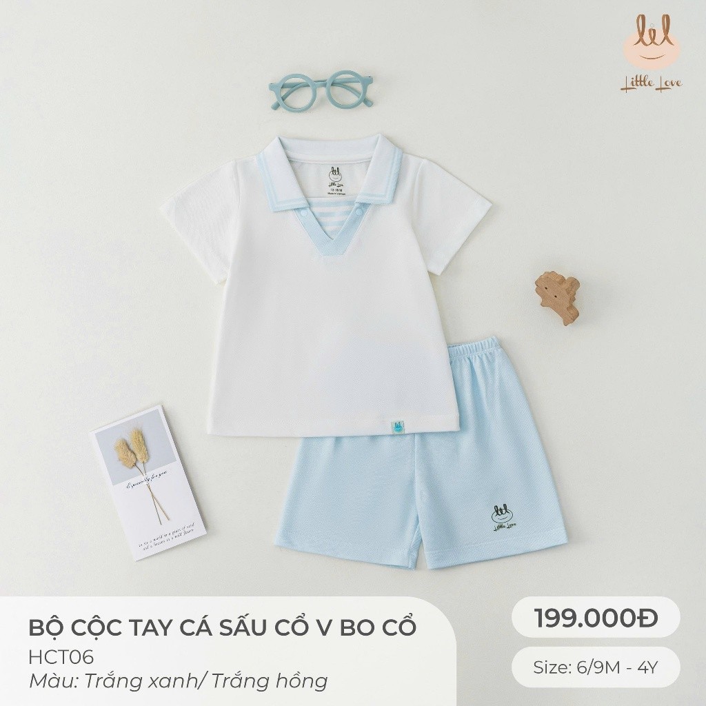 BỘ CỘC TAY VẢI DA CÁ CỔ V BO CỔ [ SIÊU MỀM, MÁT, MỊN CO DÃN VÀ THẤM HÚT TỐT] SZ 6/9M - 4Y (HCT06)