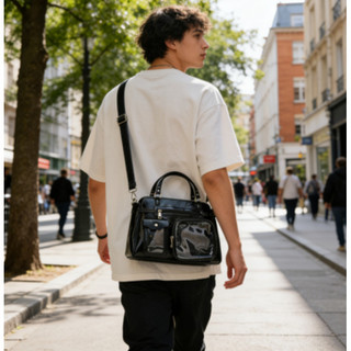 Đơn giản đại học màu trơn anime trong suốt unisex pu dung tích lớn Túi Tote