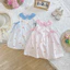 Váy Đầm Hè Thô Cotton Sát Nách Cổ Sen Nơ 2 Bên Cho Bé Gái Đi Học Đi Chơi Xanh- Hồng