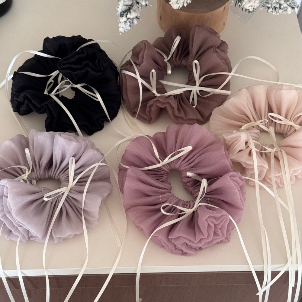 Hululu - Phụ kiện tóc phong cách mới Pháp với mỏng ruy băng nơ đa lớp sợi scrunchy
