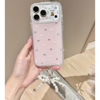 Sang Trọng Lỗ Lớn Hai Lớp Màu Hồng Toàn Màn Hình Love Bow Ốp lưng iPhone 17 16 15 14 13 Pro Max Chống Sốc Bảo Vệ Camera Ốp Lưng Cứng Chống Rơi