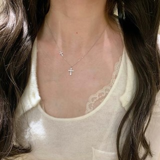 Vòng cổ chữ thập đôi kim cương phong cách vintage sang trọng - Quà tặng hoàn hảo cho ngày đặc biệt