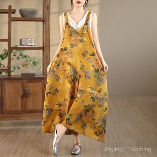 Áo liền quần ống rộng nữ dáng oversize, thiết kế retro cổ chữ V