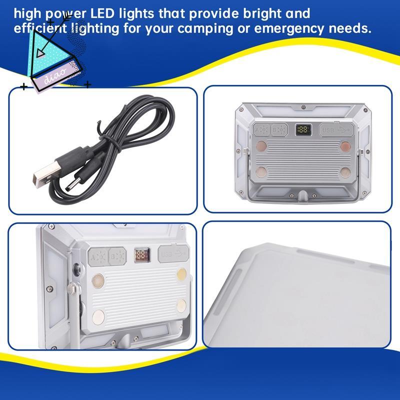 Đèn LED cắm trại sạc được màu bạc-trắng, chống thấm nước, dùng cho camping và chiếu sáng khẩn cấp