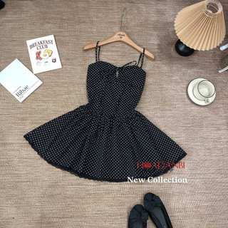 Váy chấm bi xoè 2 dây tiểu thư siu đẹp chuẩn mẫu, Váy chấm bi tiểu thư sang chảnh