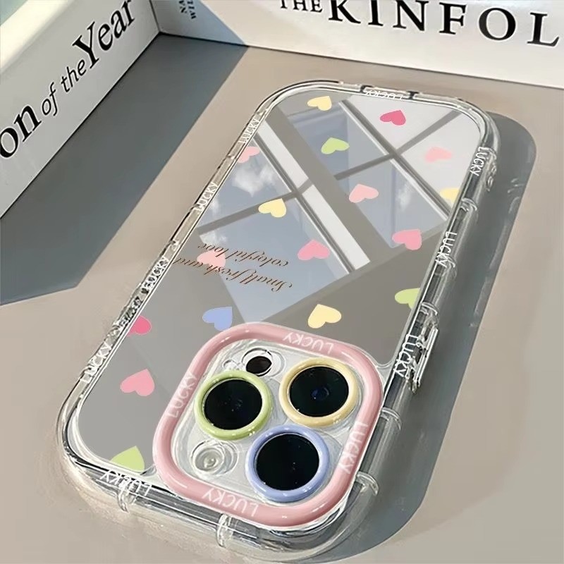 Đẹp Nhiều Màu Sắc Tình Yêu Họa Tiết Tiếng Anh Gương Ốp Lưng Điện Thoại iPhone 17 16 15 14 13 12 11 Pro Max 16E XR X XS 7 8 Plus Vỏ Chống Sốc