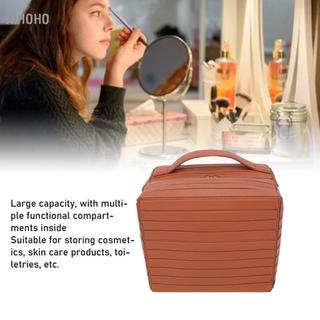 xihoho HURRISE Túi đựng đồ trang điểm gấp gọn Hộp đựng mỹ phẩm du lịch dung tích lớn có ngăn có khóa kéo để đựng đồ vệ sinh cá nhân chăm sóc da Hộp sắp xếp di động dành cho nữ (Màu nâu)