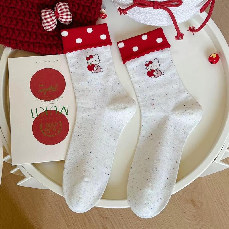 Tất Mèo Kitty 2026 Dành Cho Nữ Vải Cotton Mềm Mịn Phong Cách Dễ Thương Thêu Nơ Trẻ Trung Năng Động