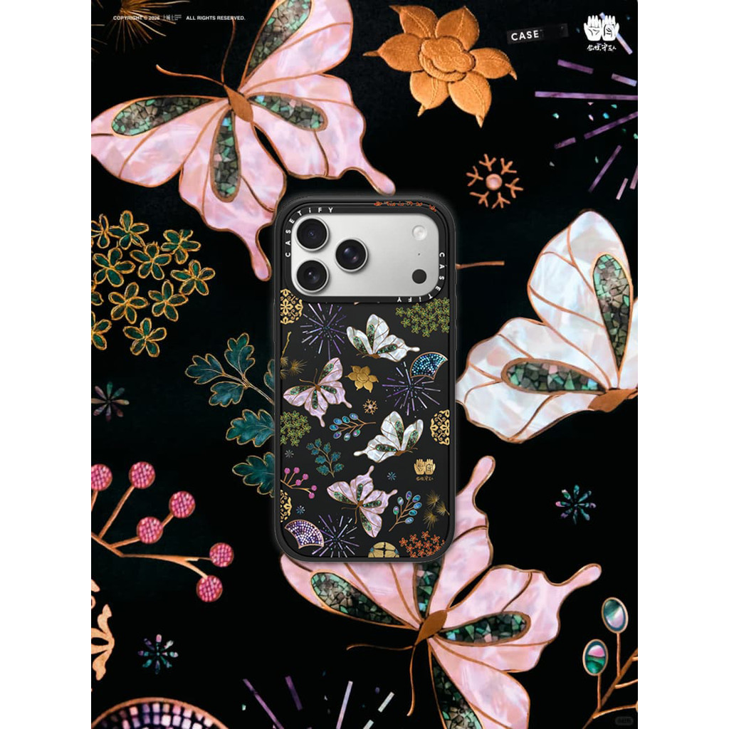 CASECASE X SHANGHCHENGSHI Ốp điện thoại hình con bướm may mắn Phiên bản vòng máy ảnh màu đen mờ cứng hút từ tính Vỏ tác động cho Apple IPhone 13 14 15 16 17 Pro Max Air Plus