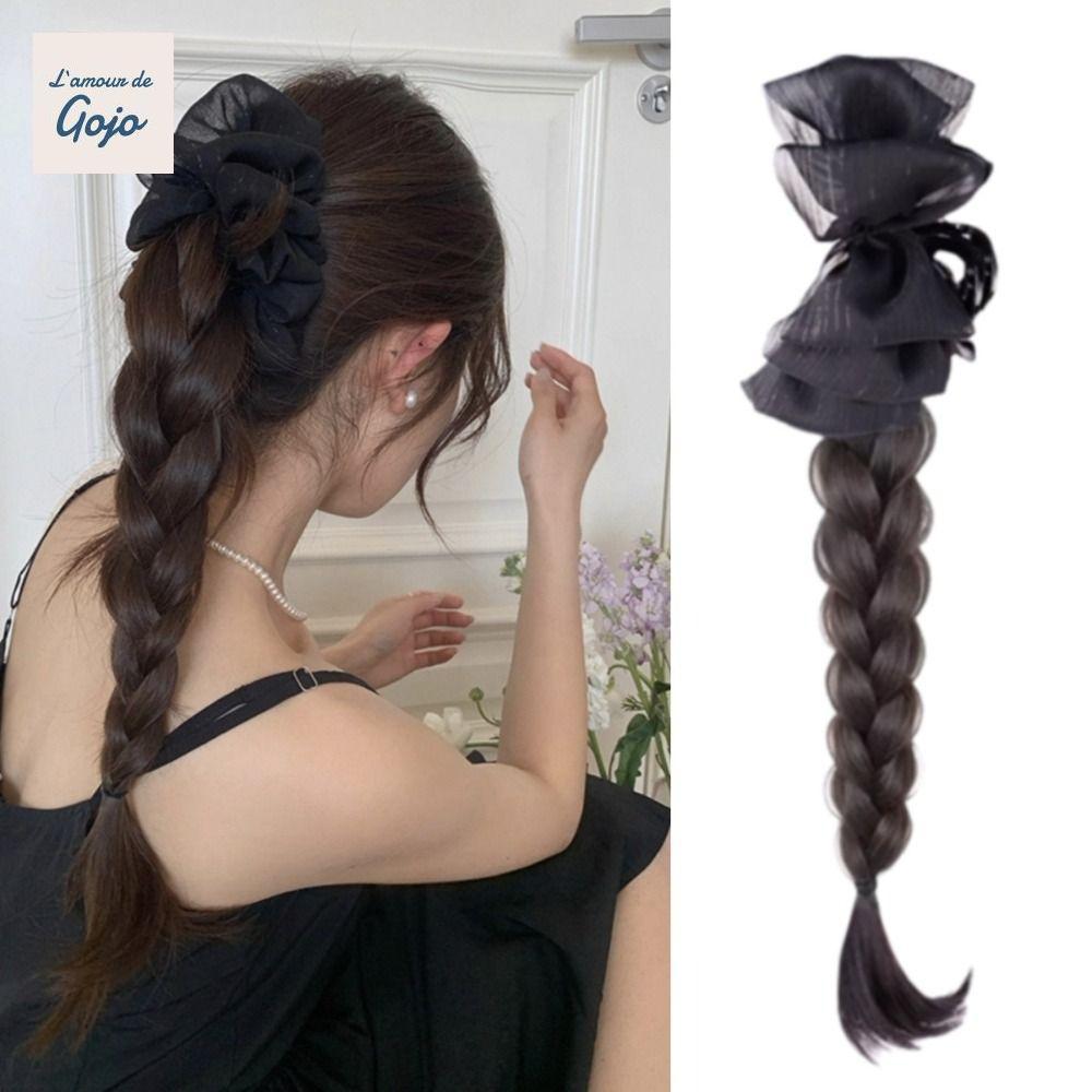 GOJO Twist Braid Tóc Giả Tổng Hợp, Kẹp Nơ Đuôi Ngựa Cloud Bubble Cao, Phụ Kiện Tóc Cho Nữ