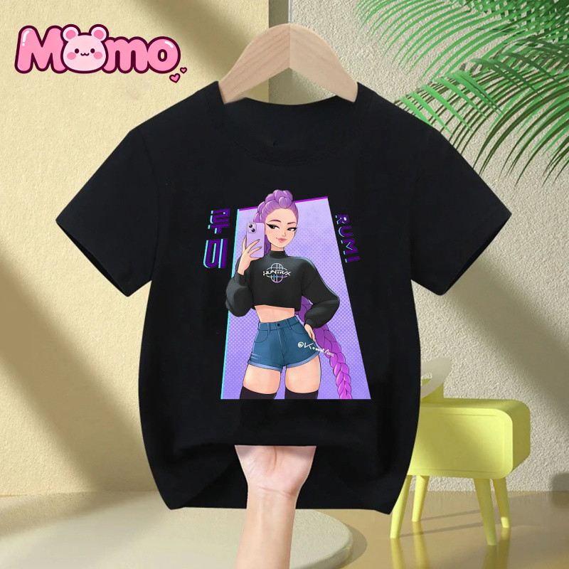 KPop Demon Hunters Anime Họa Tiết In Hình Bé Trai Và Bé Gái Cùng Phong Cách Hợp Thời Trang Cổ Tròn Tay Ngắn Trẻ Em Top