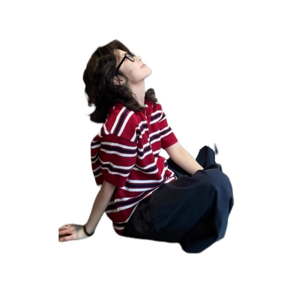Áo Thun Retrô Sọc Đại Học, Short Sleeve, Nam Nữ, Màu Sắc Tương Phản, Thời Trang Mùa Hè