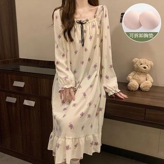Váy ngủ nữ có miếng lót ngực, dáng dài tay, sọc - Đồ ngủ phong cách mới đáng yêu, nhiều kích cỡ