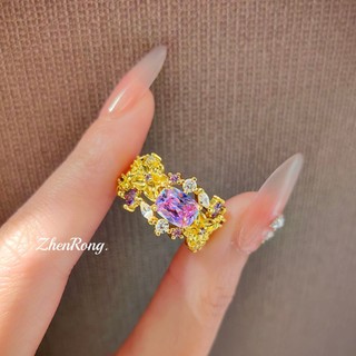 Châu Âu Mỹ ins Nhẫn Kim Cương Tím Vàng Phong Cách Mới Nữ