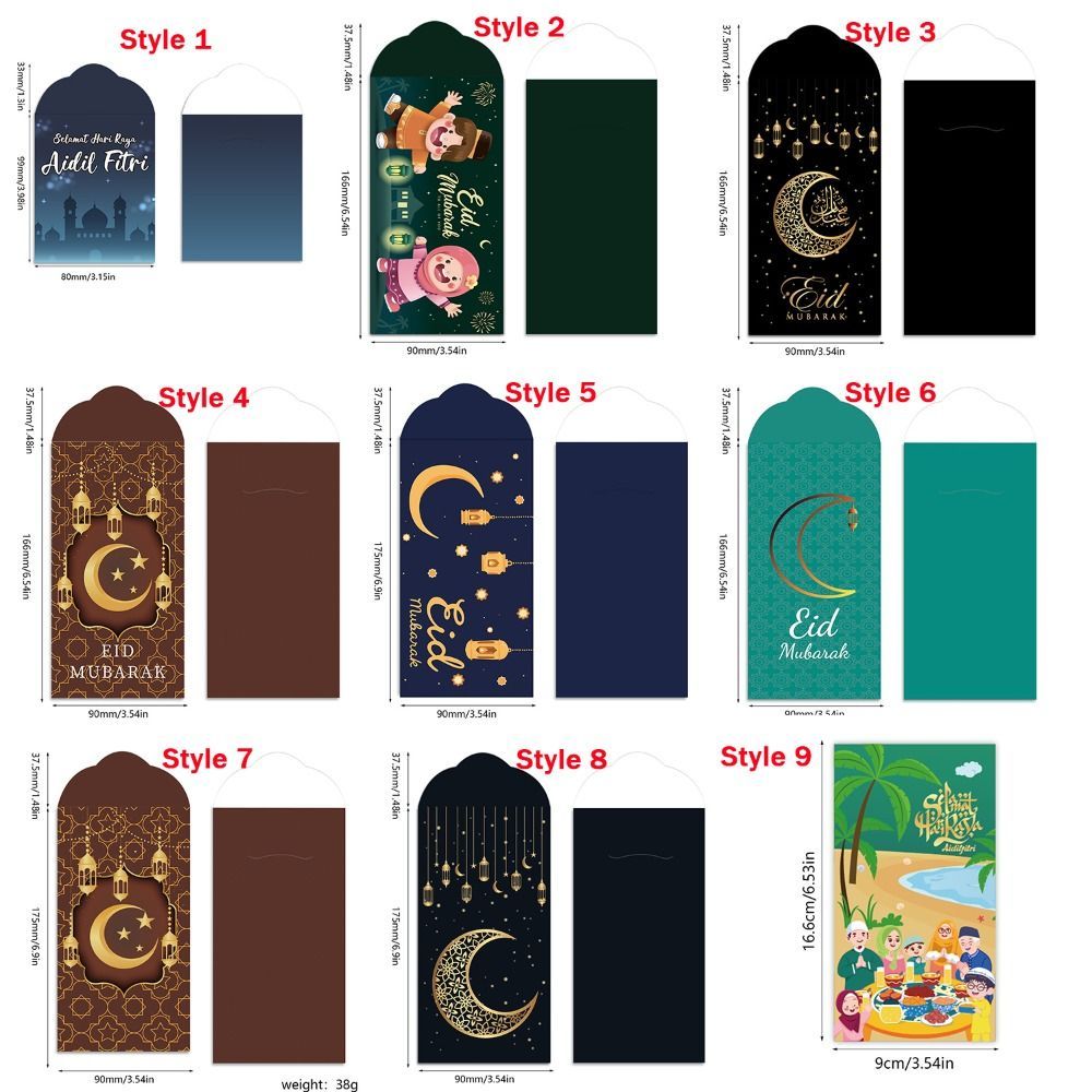 HWAIDY 6 Thẻ Tiền, Giấy Dày Eid Mubarak Phong Bì Tiền Mặt, Truyền Thống Nhiều Màu Sắc Eid Al-fitr Tiếp Liệu Cho Gia Đình Tập Hợp