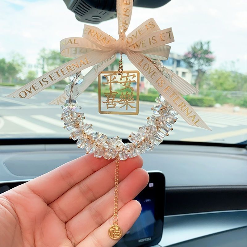 Dây treo gương hậu ô tô Bình An May Mắn pha lê trang trí nội thất xe sang trọng, mặt dây may mắn