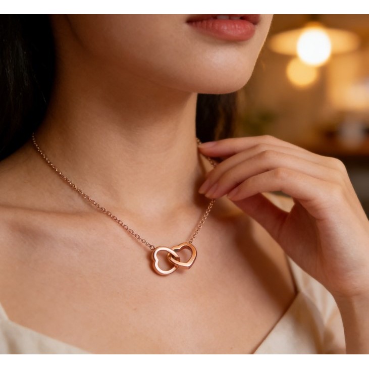 Mặt dây chuyền khóa đôi thép titan hình trái tim, phong cách Hàn Quốc, kèm vòng cổ đa năng dành cho nữ