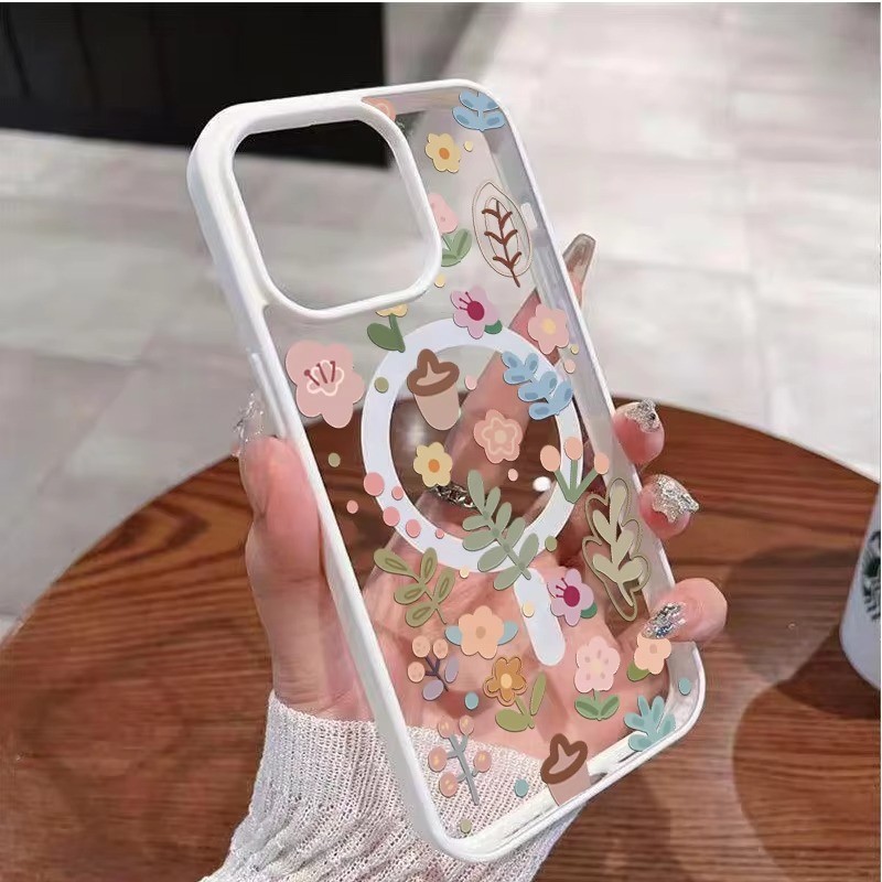 Sang Trọng Hoa Dễ Thương Cho Từ Tính Sạc Không Dây Trong Suốt Ốp lưng Samsung S25 Ultra S26 S25 S24 S23Plus FE Ốp Lưng Chống Sốc