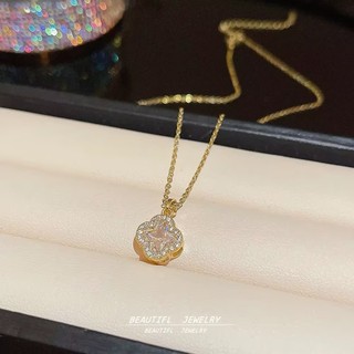 Vòng cổ thép titan bốn lá cỏ ba lá zircon - Thiết kế sang trọng, phù hợp cho nữ