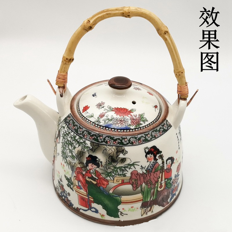 Ấm trà rễ tre, tay cầm dây đồng, phụ kiện cho ấm gốm/thủy tinh