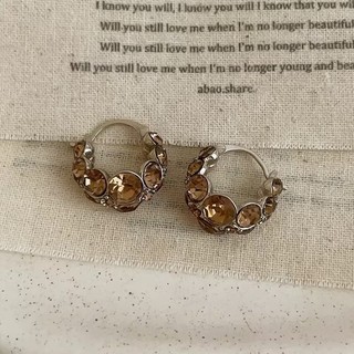 Bông Tai Hổ Phách Kim Cương Zircon, Phong Cách Pháp Sang Trọng, Thiết Kế Đơn Giản Linh Hoạt