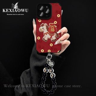 Mắt Trắng Da Cừu Thêu May Mắn Túi Pony Vòng Tay Vỏ Điện Thoại Thích Hợp Cho 17 iPhone16 15 14 Quốc Gia Hợp Thời Trang 13 Cao Cấp Cảm Giác 12 17