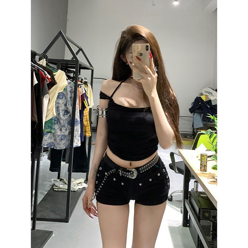 Cao Cấp Quần Short Denim Nữ Mùa Hè, Đinh Tán Nâng Hông, Phong Cách Skinny Mỏng