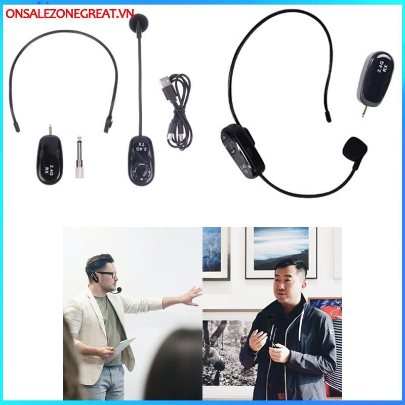 Ons Universal 2.4G Bộ phát micro không dây gắn trên đầu có đầu thu cho loa khuếch đại giọng nói Hướng dẫn du lịch tại